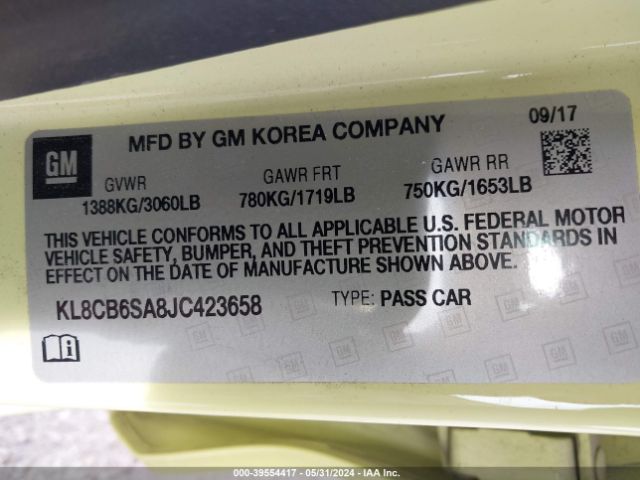 KL8CB6SA8JC423658 Chevrolet Spark Ls Cvt