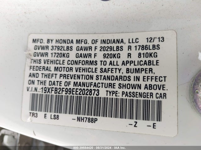 Honda Civic Ex-l 2014 19XFB2F99EE202873 Image 9