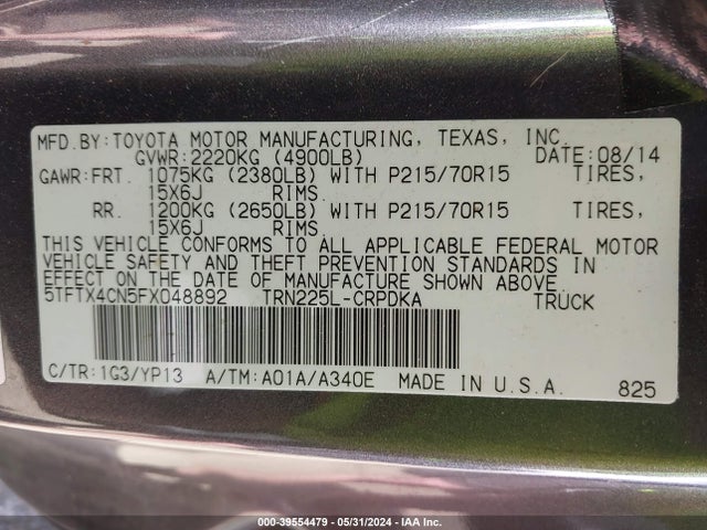Toyota Tacoma 2015 5TFTX4CN5FX048892 Image 9