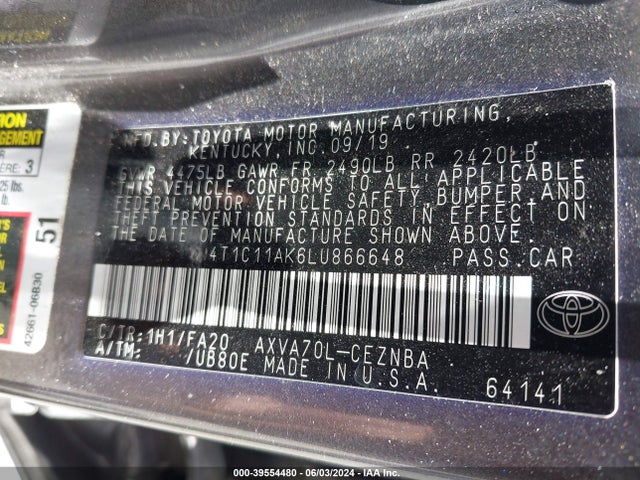 Toyota CAMRY LE 2020 4T1C11AK6LU866648 Image 9