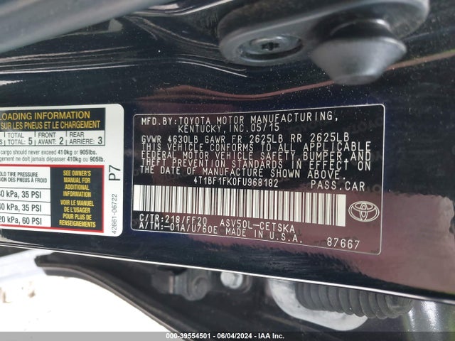 Toyota CAMRY SE 2015 4T1BF1FK0FU968182 Image 9