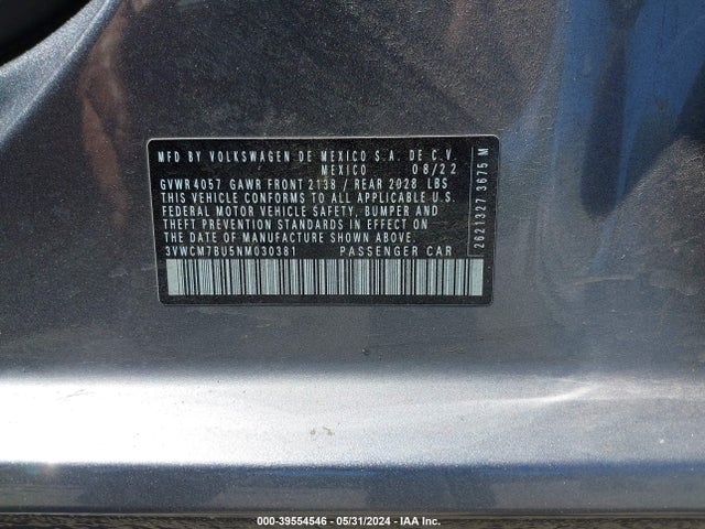 3VWCM7BU5NM030381 Volkswagen Jetta 1.5t S