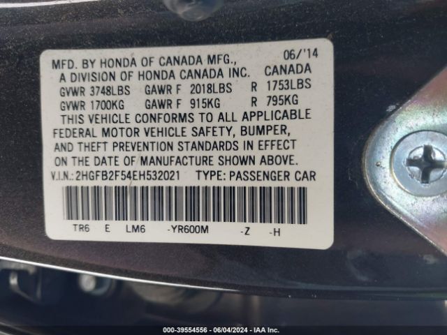 2HGFB2F54EH532021 Honda Civic Lx