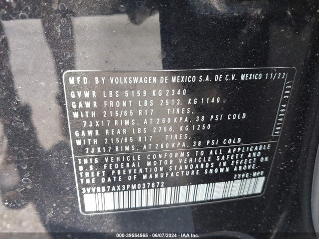 3VVRB7AX3PM037672 Volkswagen Tiguan 2.0t S