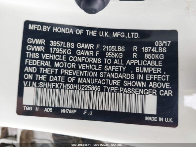 SHHFK7H50HU225866 Honda CIVIC EX