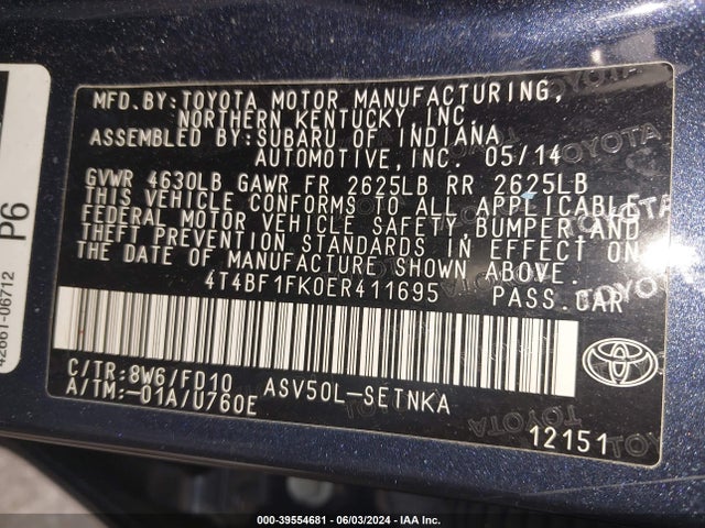Toyota CAMRY LE 2014 4T4BF1FK0ER411695 Image 9