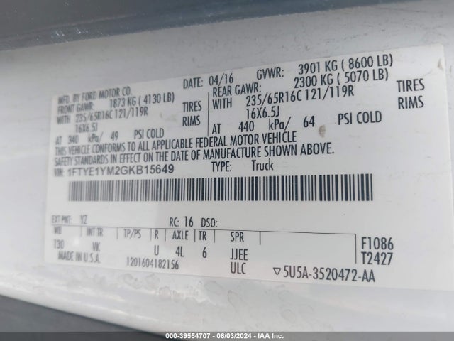 Ford Transit-150 2016 1FTYE1YM2GKB15649 Image 9