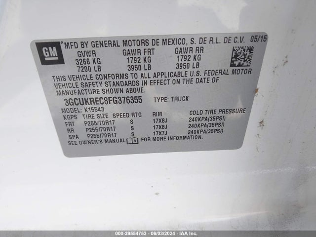 Chevrolet Silverado 1500 1lt 2015 3GCUKREC8FG376355 Image 9