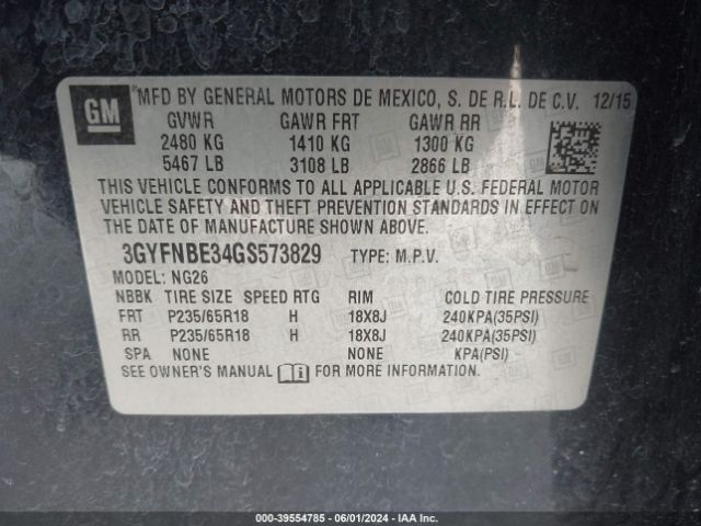 3GYFNBE34GS573829 Cadillac Srx Luxury Collection