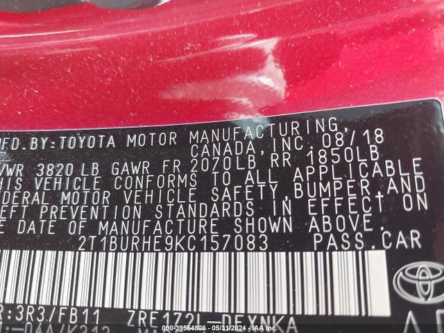 Toyota COROLLA LE 2019 2T1BURHE9KC157083 Image 9