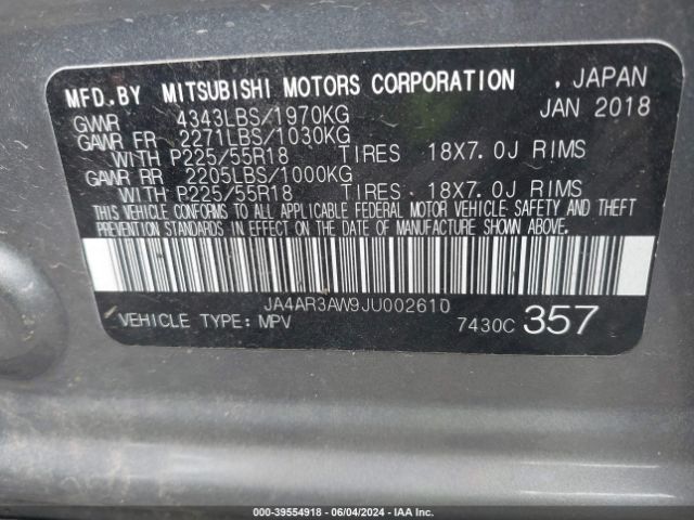 JA4AR3AW9JU002610 Mitsubishi Outlander Sport 2.4 Se