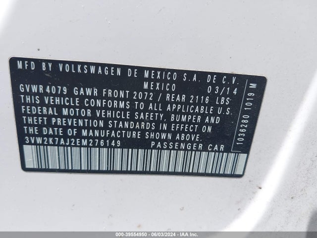 3VW2K7AJ2EM276149 Volkswagen Jetta 2.0l S