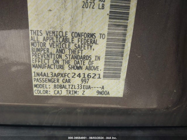 Nissan Altima 2.5 Sl 2015 1N4AL3APXFC241621 Image 9