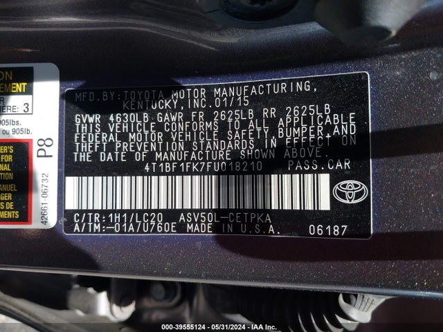 Toyota CAMRY XSE 2015 4T1BF1FK7FU018210 Image 9