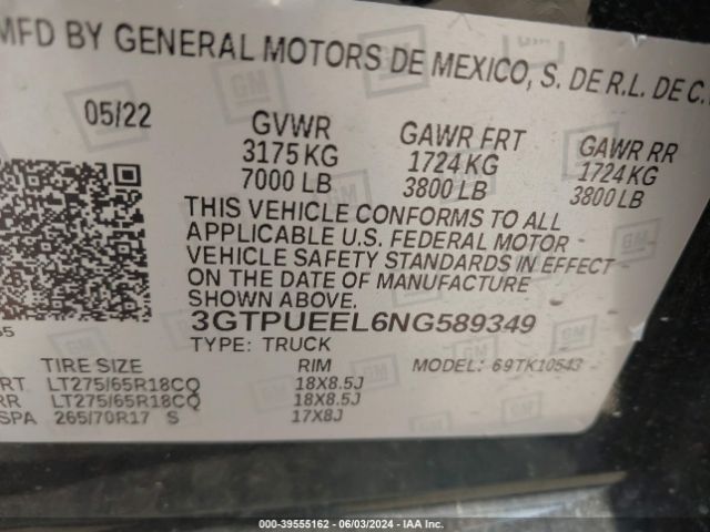 3GTPUEEL6NG589349 GMC Sierra 1500 4wd  Short Box At4