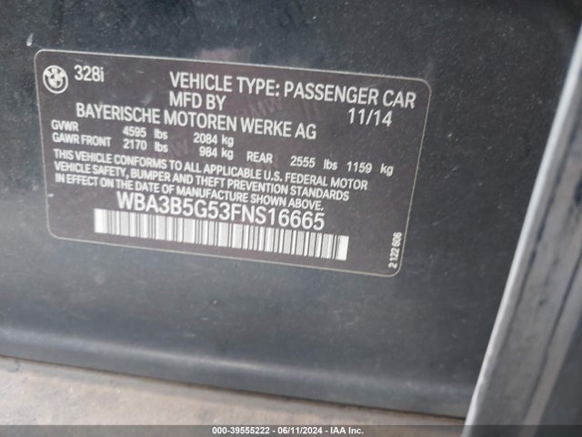 BMW 328i Xdrive 2015 WBA3B5G53FNS16665 Image 9