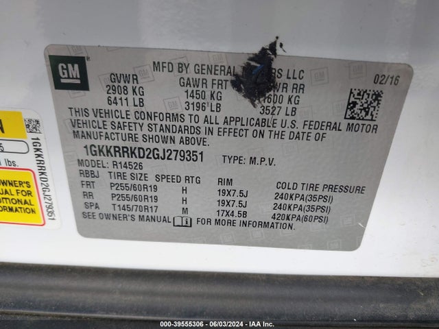 GMC Acadia Slt-1 2016 1GKKRRKD2GJ279351 Image 9