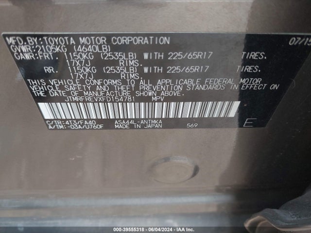 Toyota Rav4 Xle 2015 JTMRFREVXFD154781 Image 9