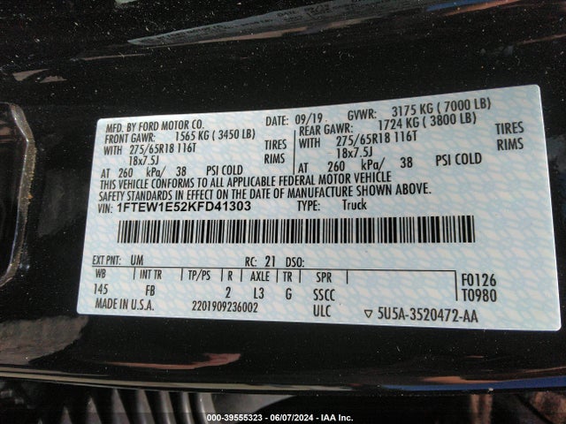 Ford F-150 Xlt 2019 1FTEW1E52KFD41303 Image 9