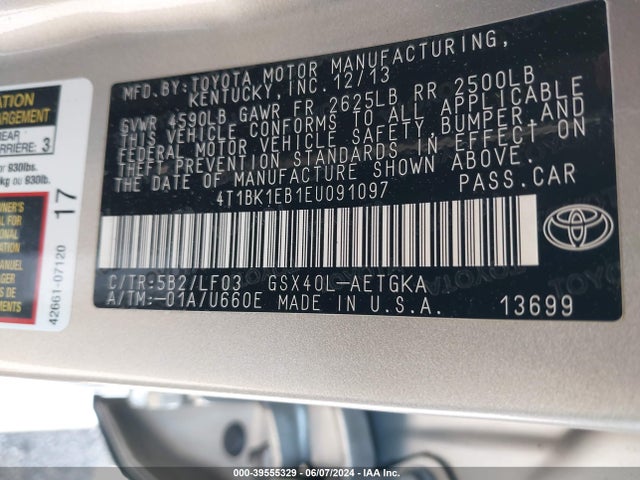 Toyota Avalon Xle Premium 2014 4T1BK1EB1EU091097 Image 9