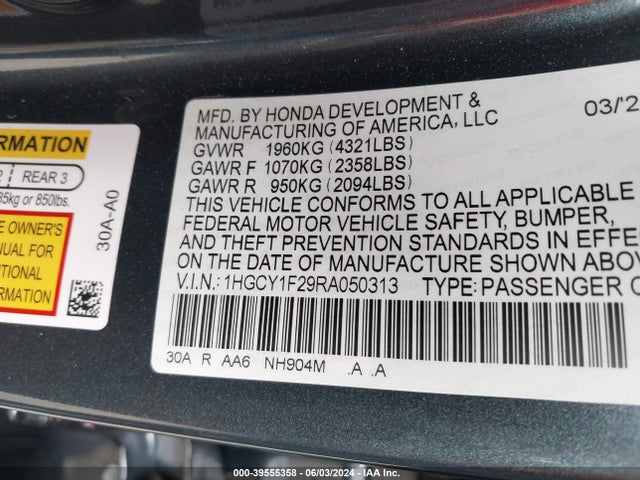 Honda ACCORD LX 2024 1HGCY1F29RA050313 Image 9