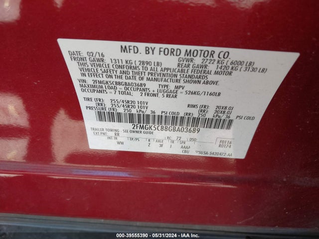 Ford FLEX SEL 2016 2FMGK5C88GBA03689 Image 9