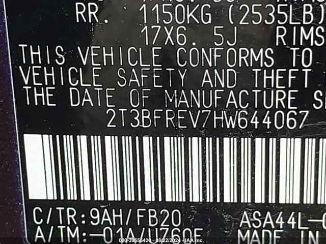 Toyota RAV4 LE 2017 2T3BFREV7HW644067 Image 9