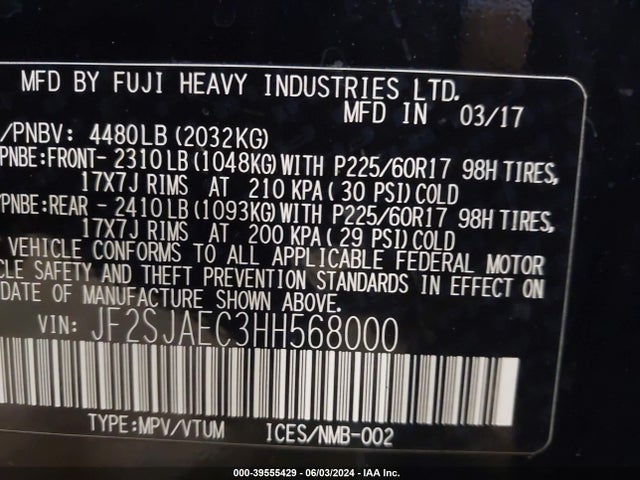 JF2SJAEC3HH568000 Subaru Forester 2.5i Premium