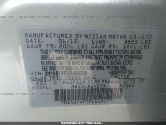 3N1AB7AP3FL664259 Nissan Sentra Fe+ S/s/sl/sr/sv