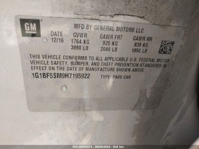 1G1BF5SM9H7195922 Chevrolet Cruze Premier Auto