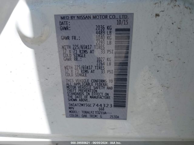 5N1AT2MT5GC744323 Nissan Rogue S/sl/sv