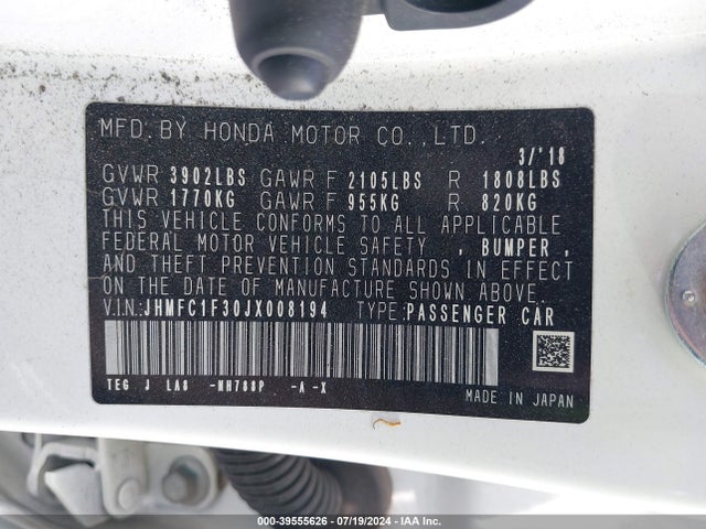 Honda Civic Ex-t 2018 JHMFC1F30JX008194 Image 9
