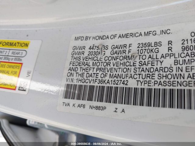 1HGCV1F36KA152742 Honda Accord Sport