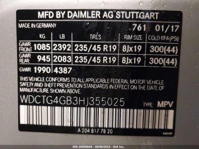 WDCTG4GB3HJ355025 Mercedes-Benz Gla 250 4matic