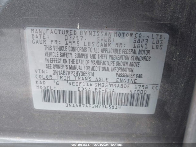 Nissan SENTRA S 2017 3N1AB7AP3HY365814 Image 9