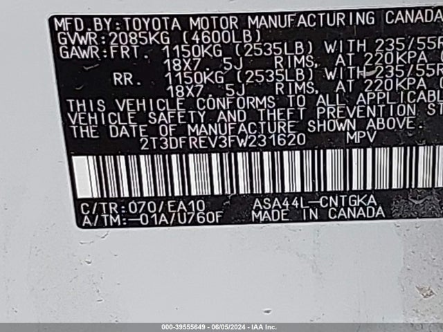 Toyota Rav4 Limited 2015 2T3DFREV3FW231620 Image 9