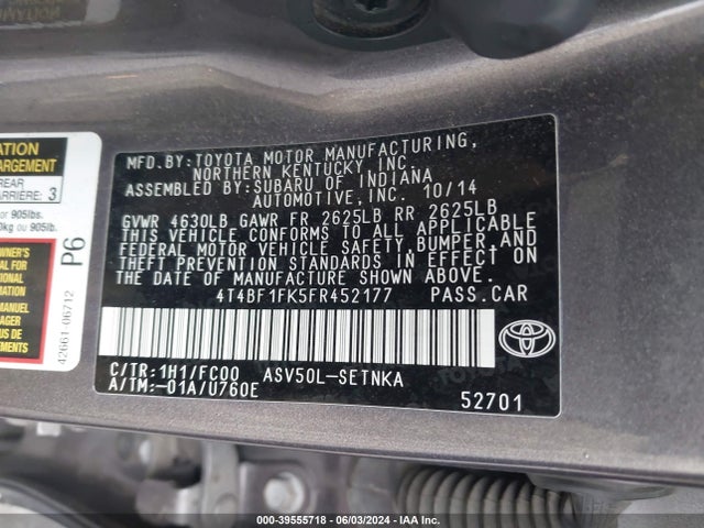 Toyota CAMRY LE 2015 4T4BF1FK5FR452177 Image 9