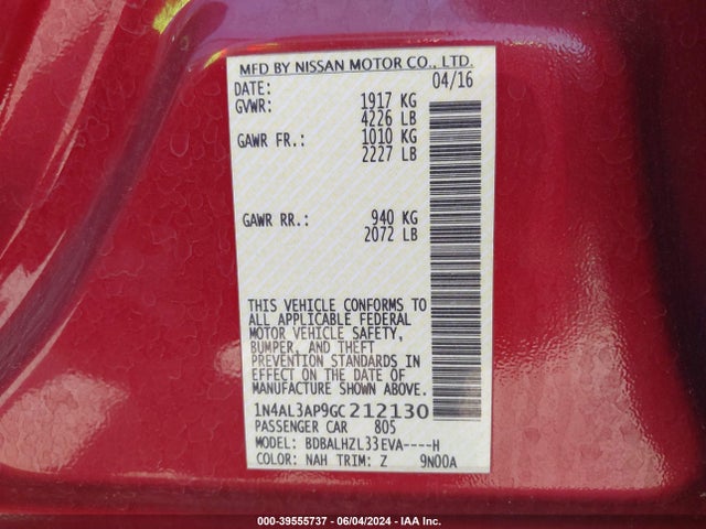 Nissan Altima 2.5 Sr 2016 1N4AL3AP9GC212130 Image 9