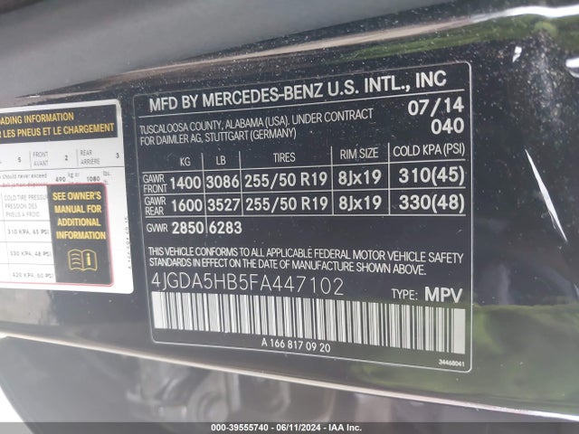 Mercedes-Benz Ml 350 4matic 2015 4JGDA5HB5FA447102 Image 9