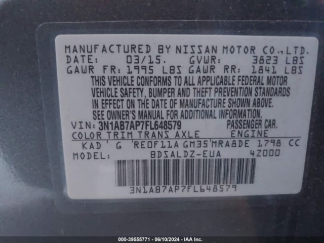 3N1AB7AP7FL648579 Nissan Sentra Fe+ S/s/sl/sr/sv