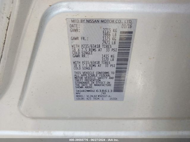 5N1AR2MM0GC638613 Nissan Pathfinder Platinum/s/sl/sv
