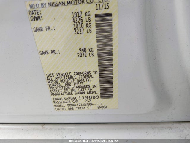 Nissan Altima 2.5 Sl 2016 1N4AL3AP0GC119089 Image 9
