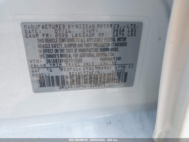 Nissan SENTRA SR 2016 3N1AB7AP4GY310593 Image 9
