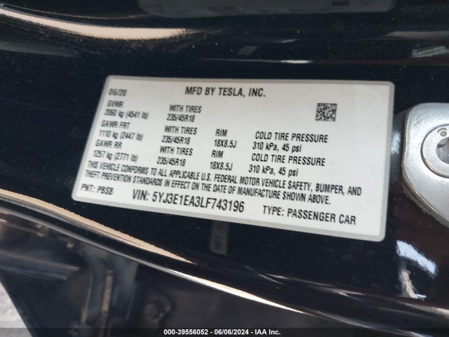 5YJ3E1EA3LF743196 Tesla Model 3 Standard Range Plus Rear-wheel Drive/standard Range Rear-wheel Drive