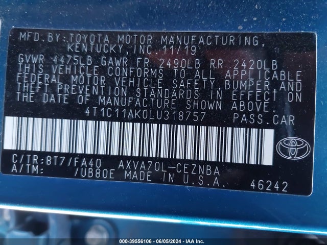 Toyota CAMRY LE 2020 4T1C11AK0LU318757 Image 9