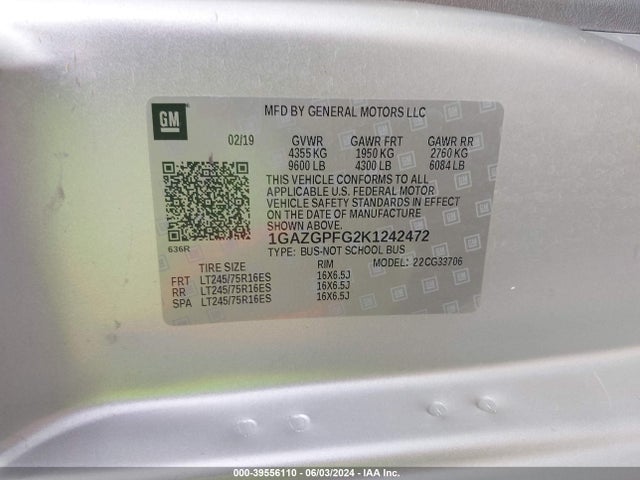 Chevrolet Express 3500 Lt 2019 1GAZGPFG2K1242472 Image 9