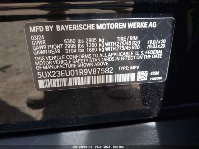 5UX23EU01R9V87582 BMW X5 Xdrive40i