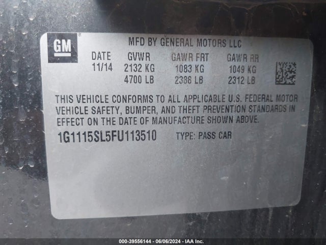 Chevrolet IMPALA 1LT 2015 1G1115SL5FU113510 Image 9