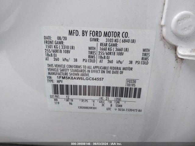 1FM5K8AW6LGC64557 Ford Police Interceptor Utility