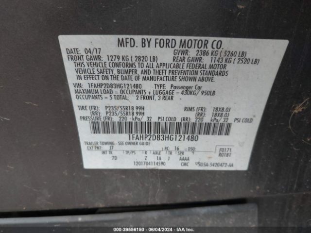 1FAHP2D83HG121480 Ford TAURUS SE